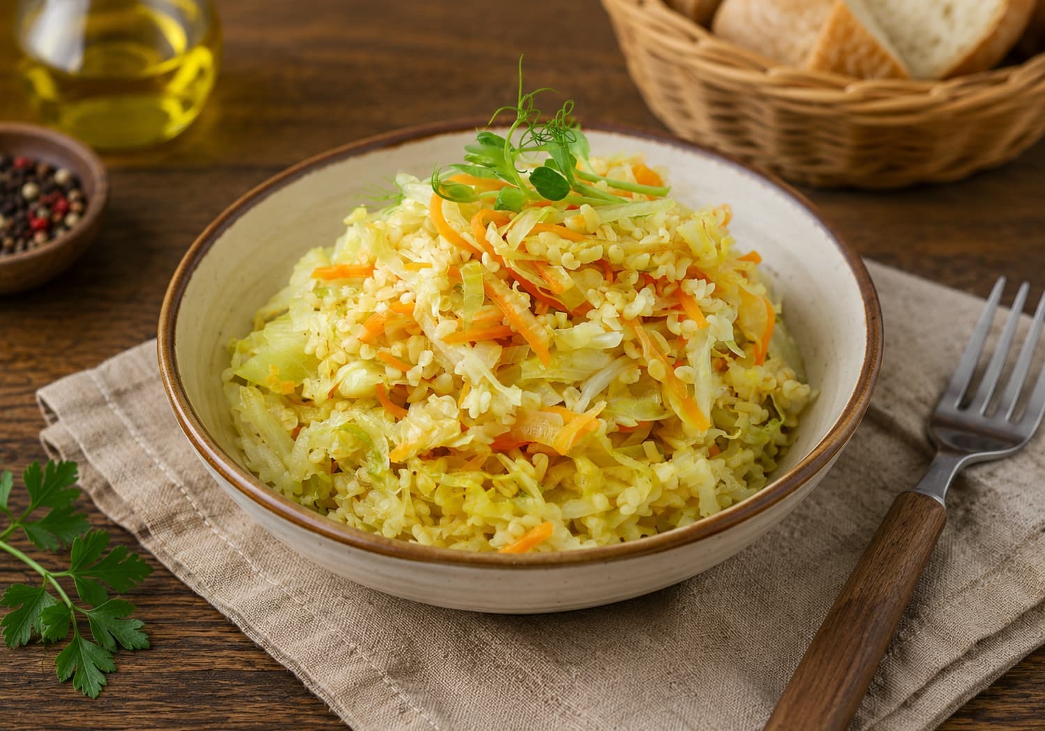 Тушеная капуста с булгуром