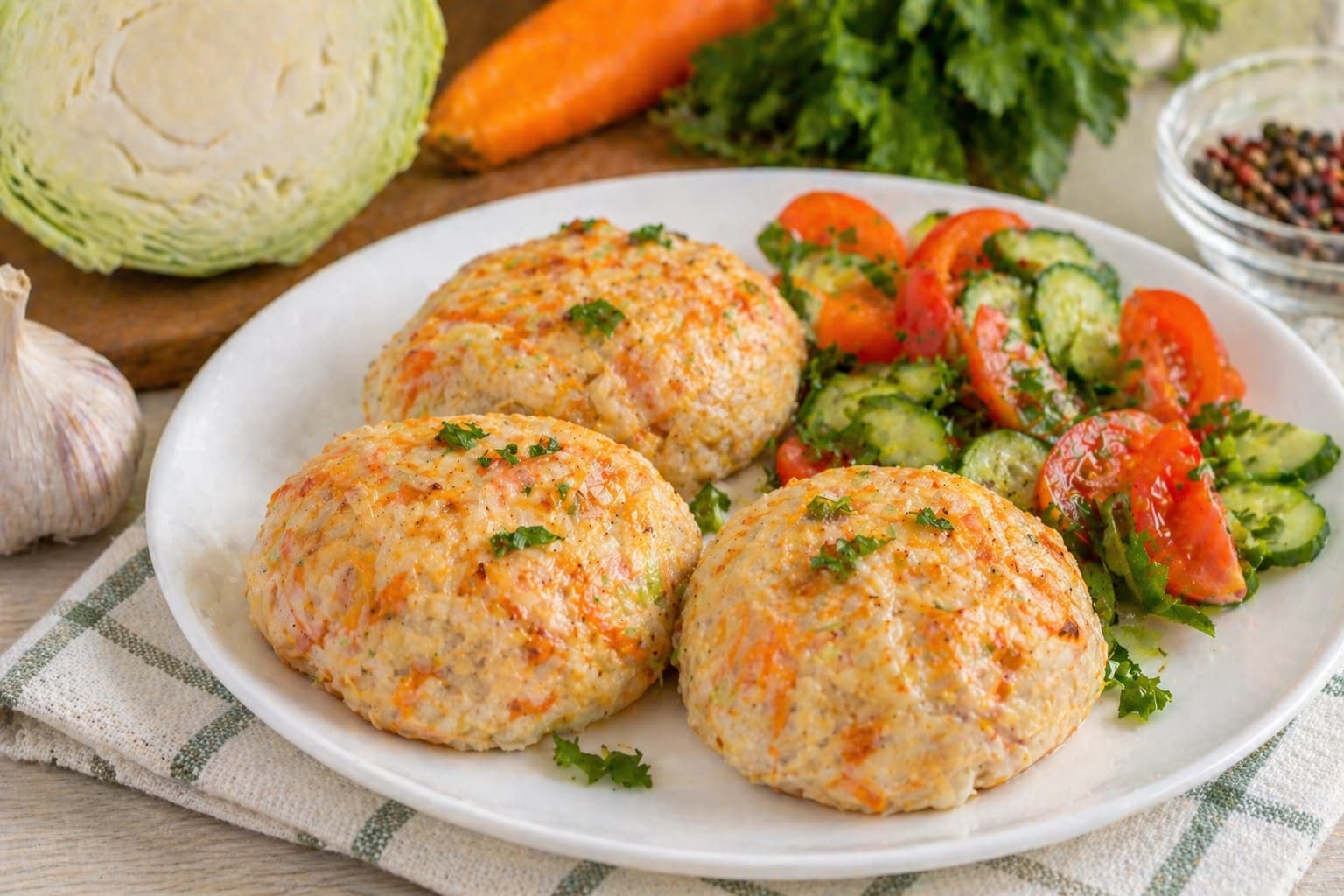 Куриные биточки с овощами