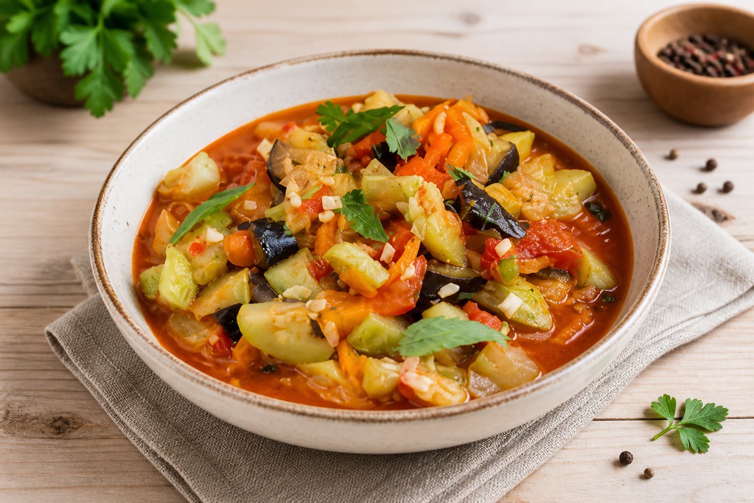 Овощное соте с кабачком и баклажаном