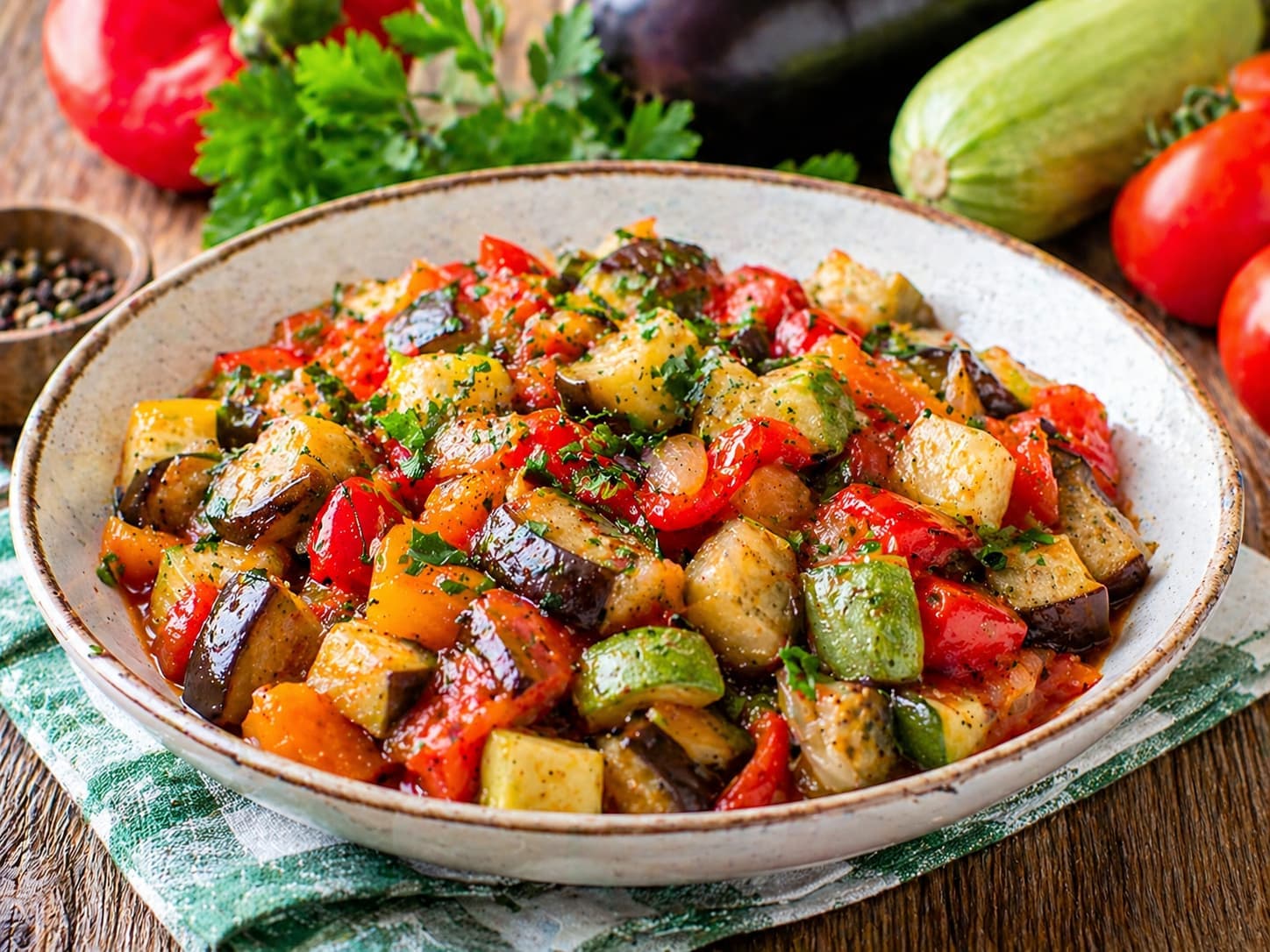 Овощное соте с кабачком и баклажаном