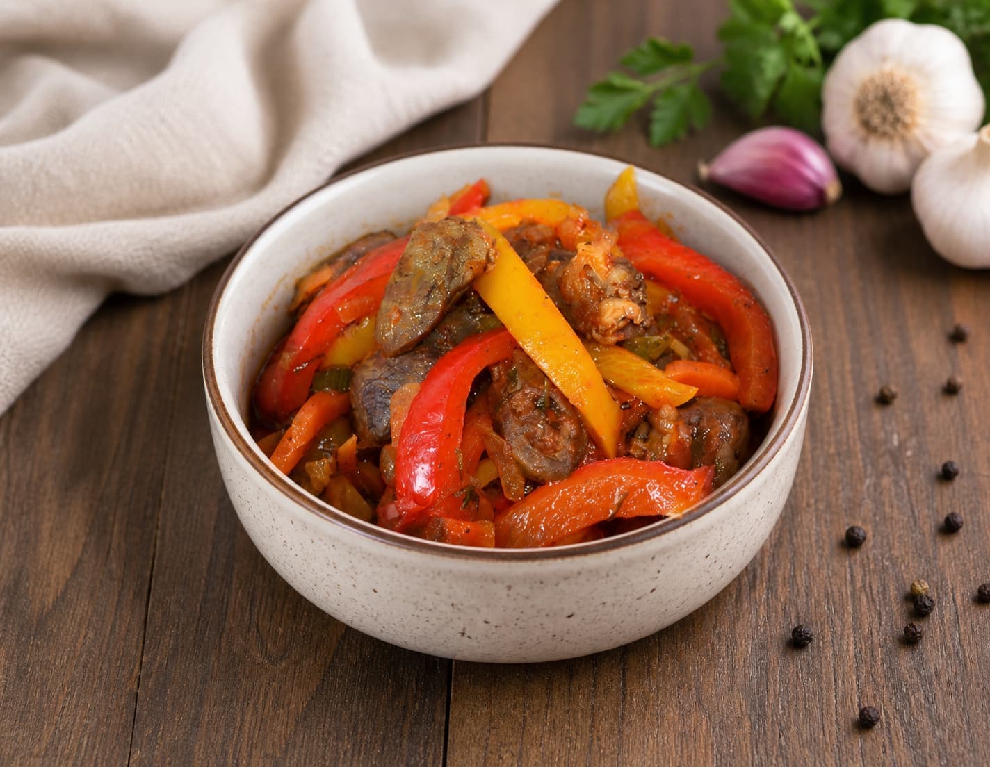 Куриные сердечки с овощами