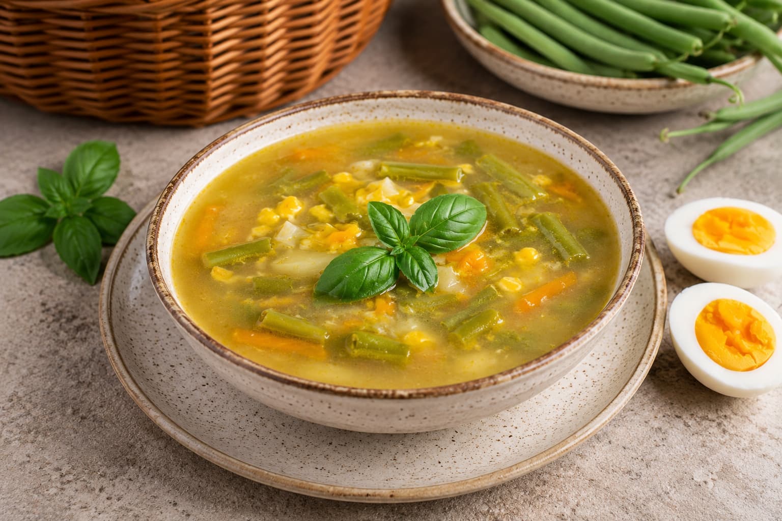 Суп со стручковой фасолью и яйцом