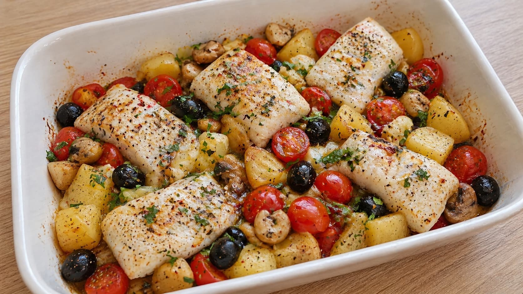 Треска в духовке с овощами