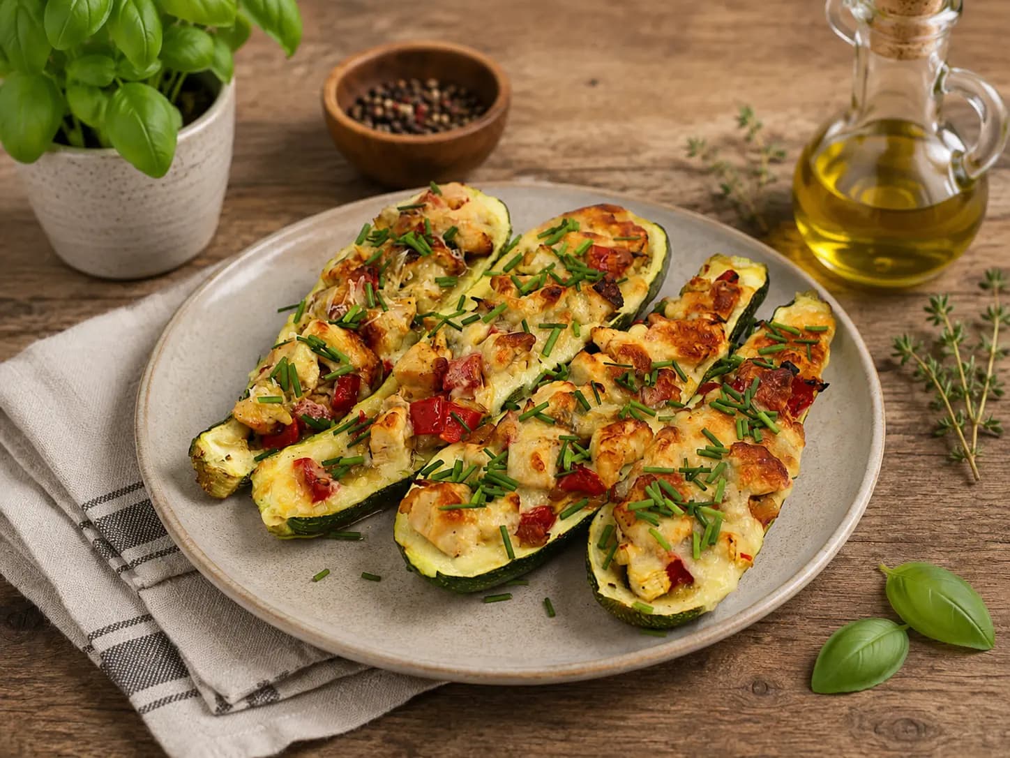 Фаршированные кабачки с курицей