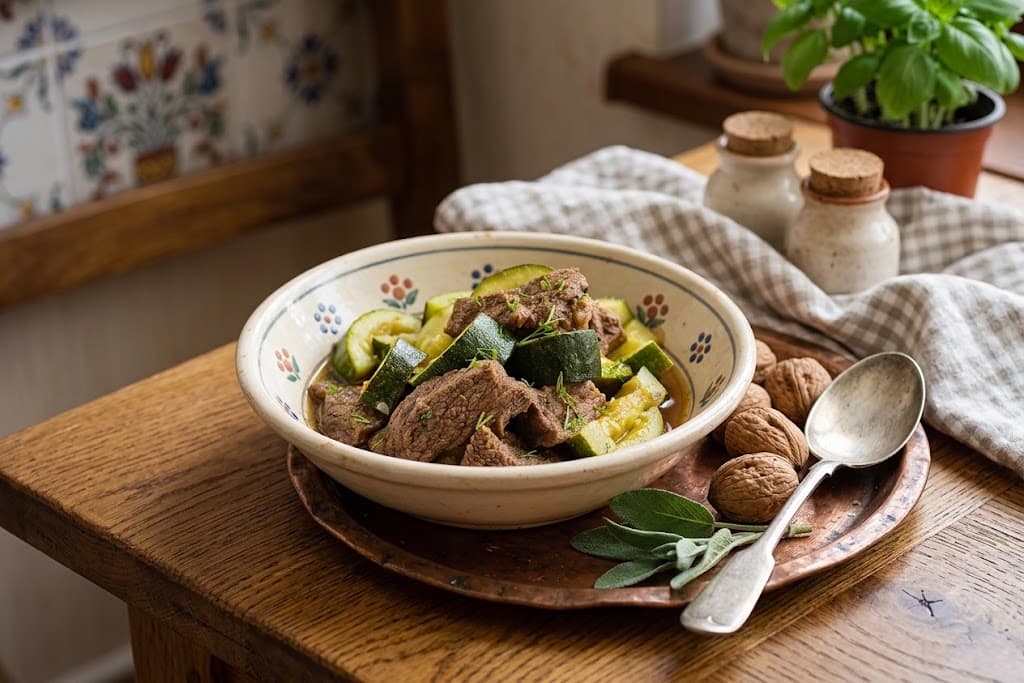 Кабачки с мясом тушеные