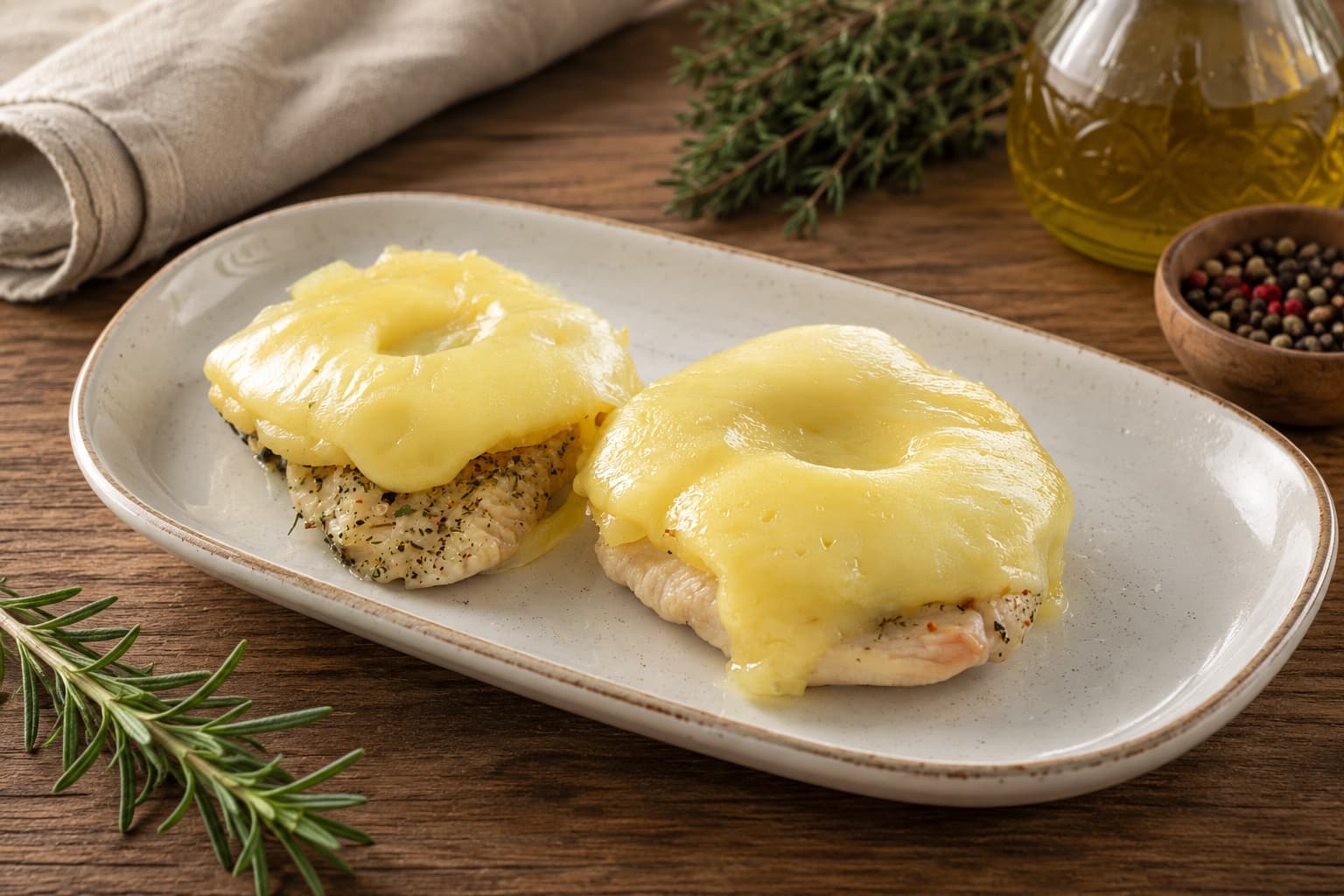 Курица с ананасом и сыром