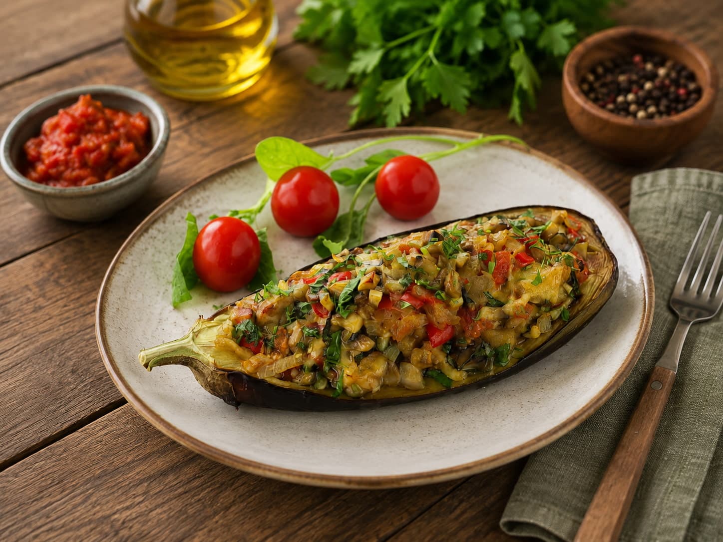 Баклажаны, фаршированные грибами и сыром