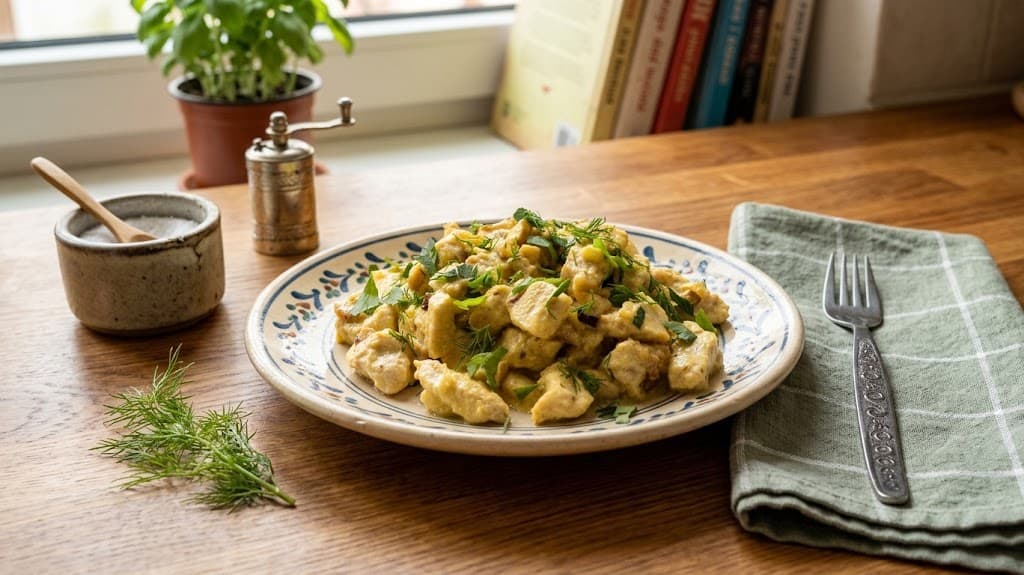 Сочная индейка с грибами и карри на сковороде