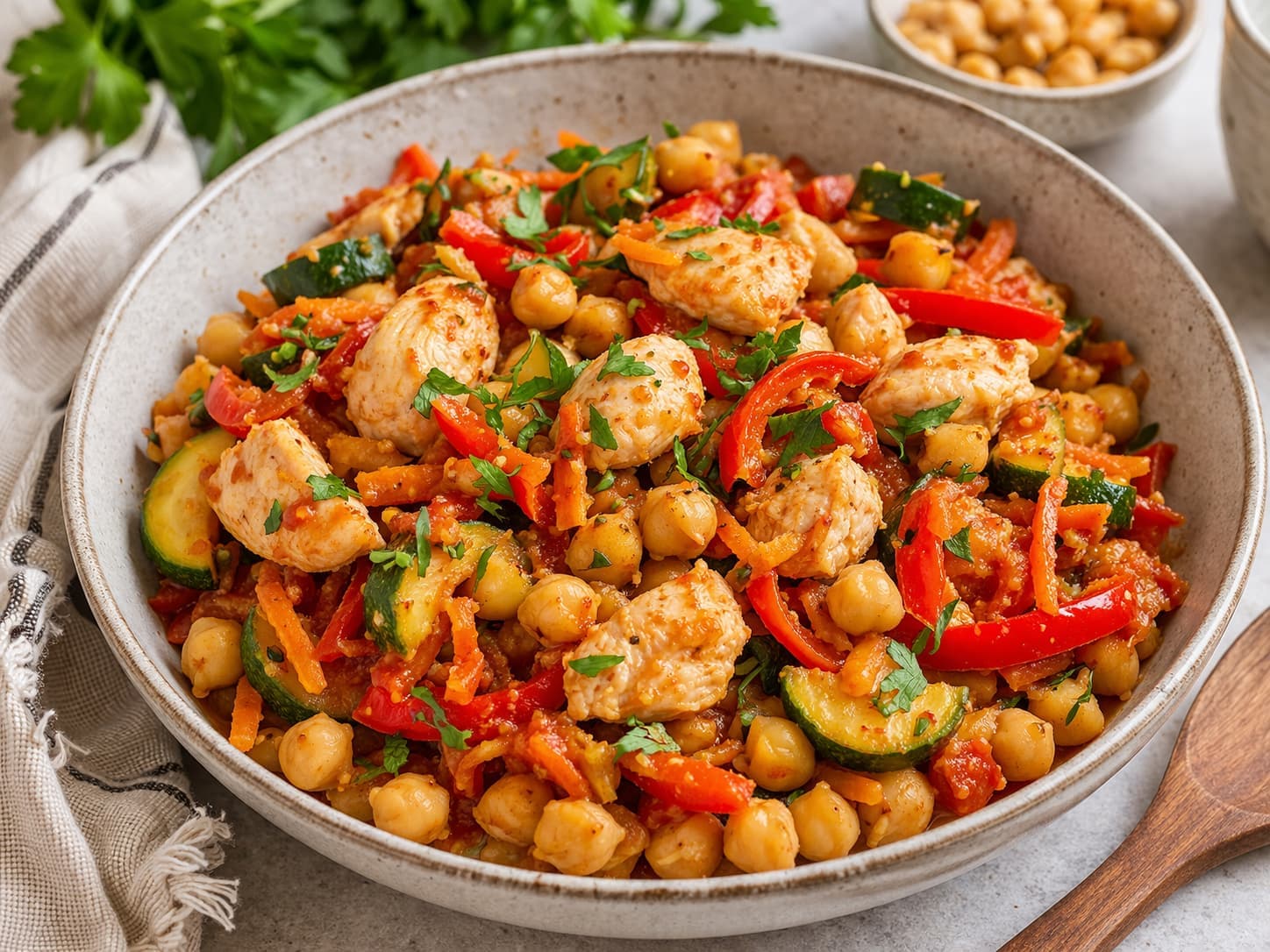 Нут с курицей и овощами