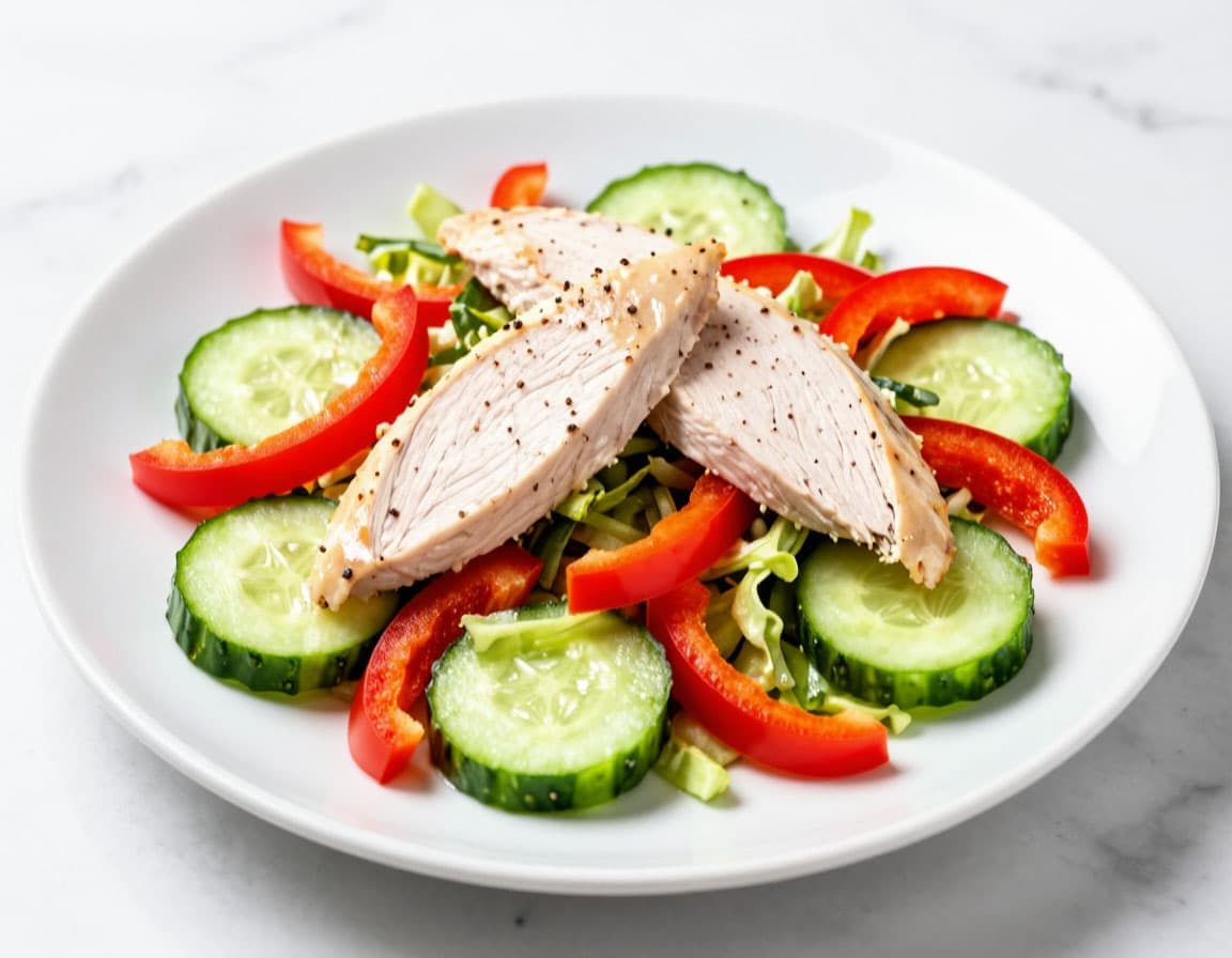 Салат с куриной грудкой, огурцом и болгарским перцем