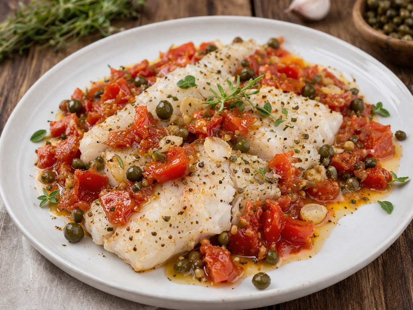 Филе трески с помидорами и каперсами
