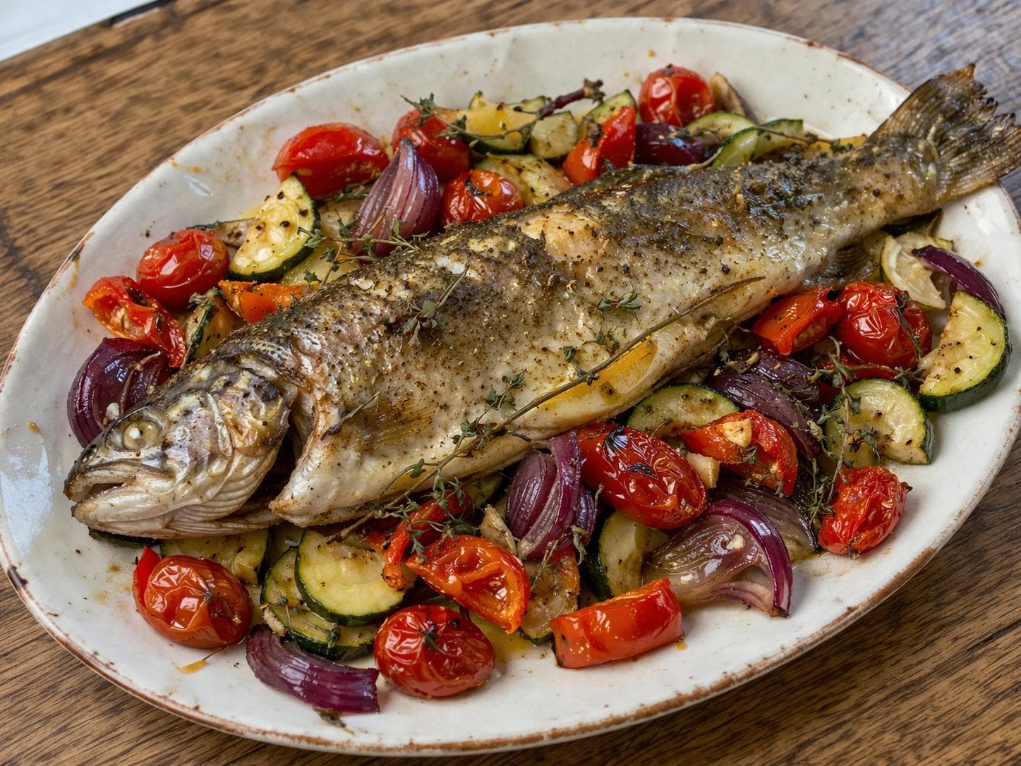 Форель с овощами в духовке